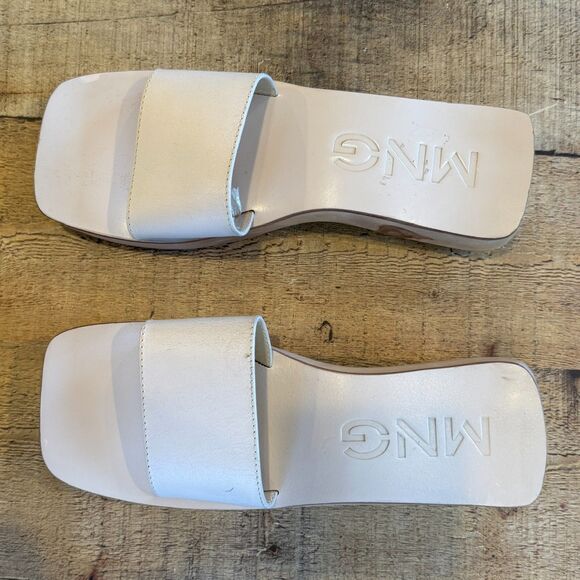 Mango Leather Mules Slides Wood Heel Sole Size 11 Summer Tan Nude - Picture 5 of 10